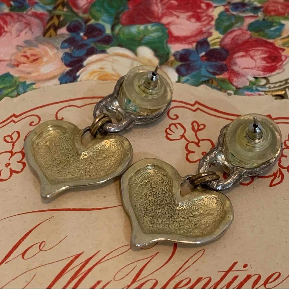 Hammered Heart Dangling Pierced Earrings - Unbranded - Picture 5 of 6